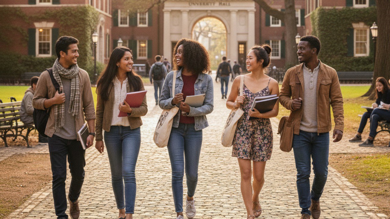 Diverse international students at university